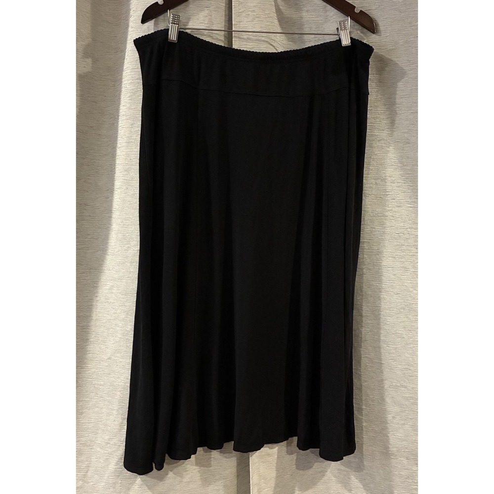 J Jill Womens XL Midi Skirt Black Stretch Elastic Waist Knit A-Line Minimalist